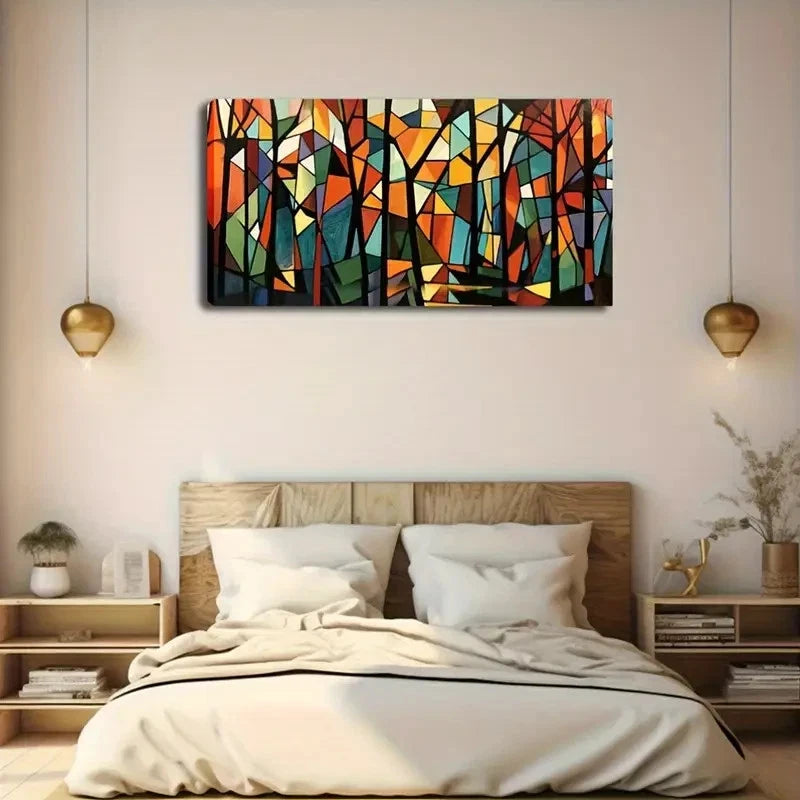 Vibrant Color Block Tree Design Wall Art Canvas Office Home Room Framed 120x60cm