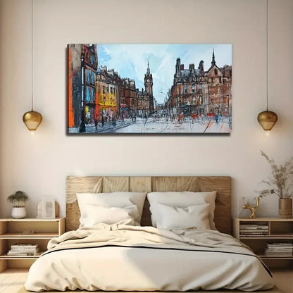 Western City Square Wall Art Canvas Office Home Room Framed 120x60cm