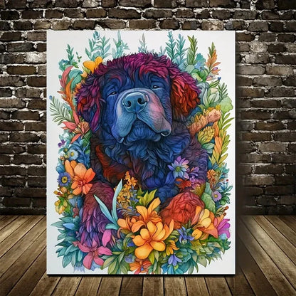 Cute Tibetan Mastiff Dog with Vibrant Floral  40x60cm Metal Print Ready to Hang - Bella Home Decor