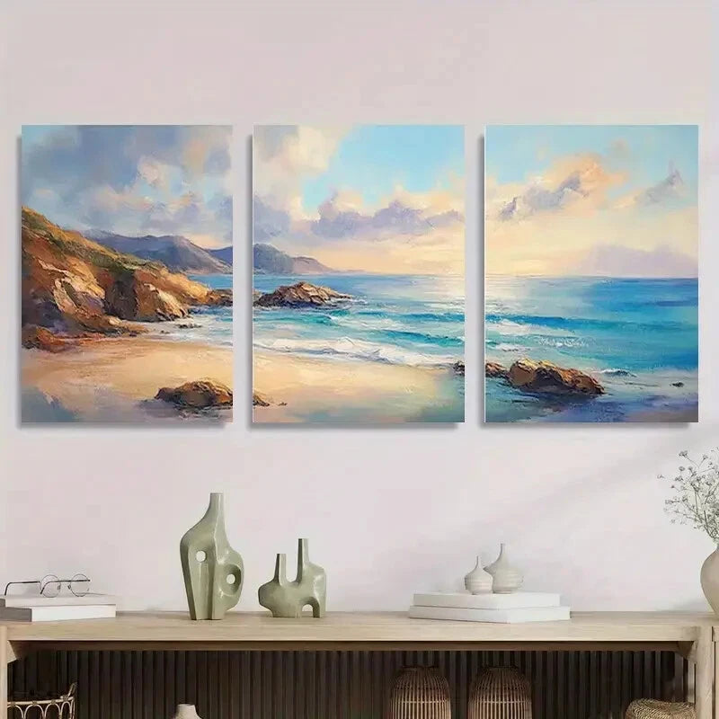 3pcs Coastal Beach Tranquil Ocean Metal Print Ready to Hang Art - Bella Home Decor