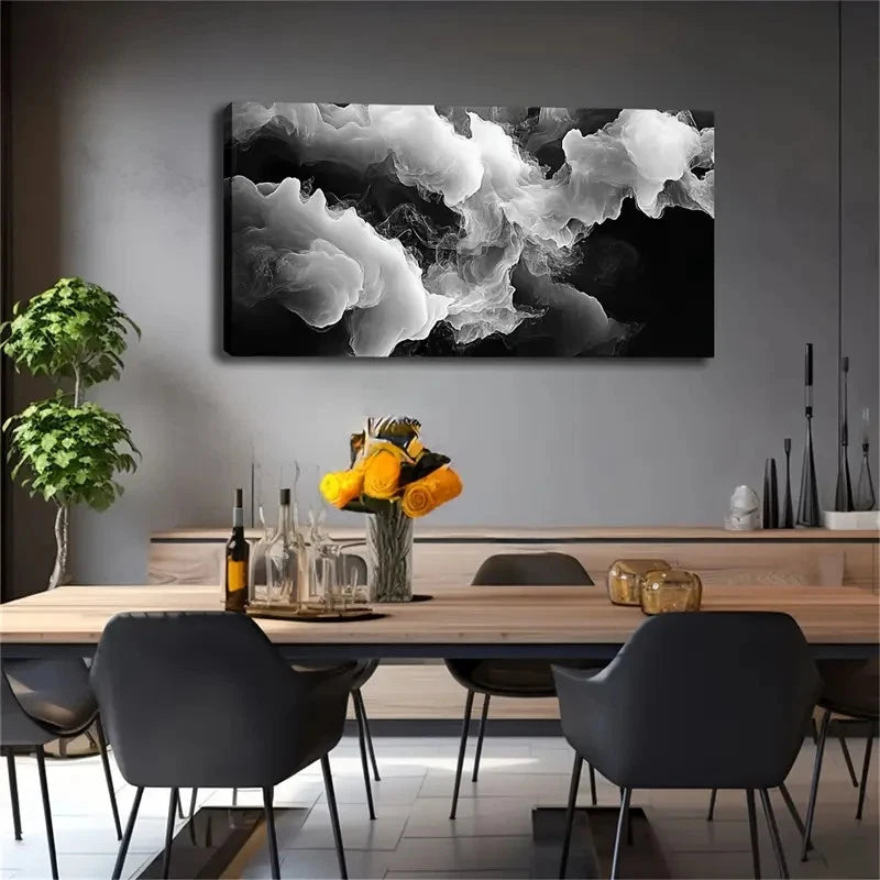 Black And White Picture Smoke Wall Art Canvas Office Home Room Framed 120x60cm - Bella Home Decor