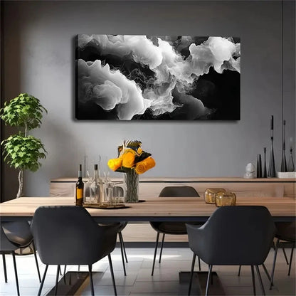 Black And White Picture Smoke Wall Art Canvas Office Home Room Framed 120x60cm - Bella Home Decor