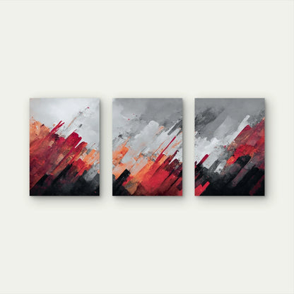 3pcs Sharp Crimson Strokes Pierce Gray Skies Wall Art Set Canvas Framed 40x60cm - High Quality Print 100% Australian Made Wall Canvas Ready to Hang - Bella Home Decor
