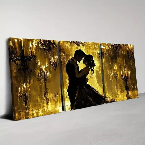 3pcs Enchanting Golden Beautiful Couple Canvas Unframed - High Quality Print 100% Australian Made Wall Canvas