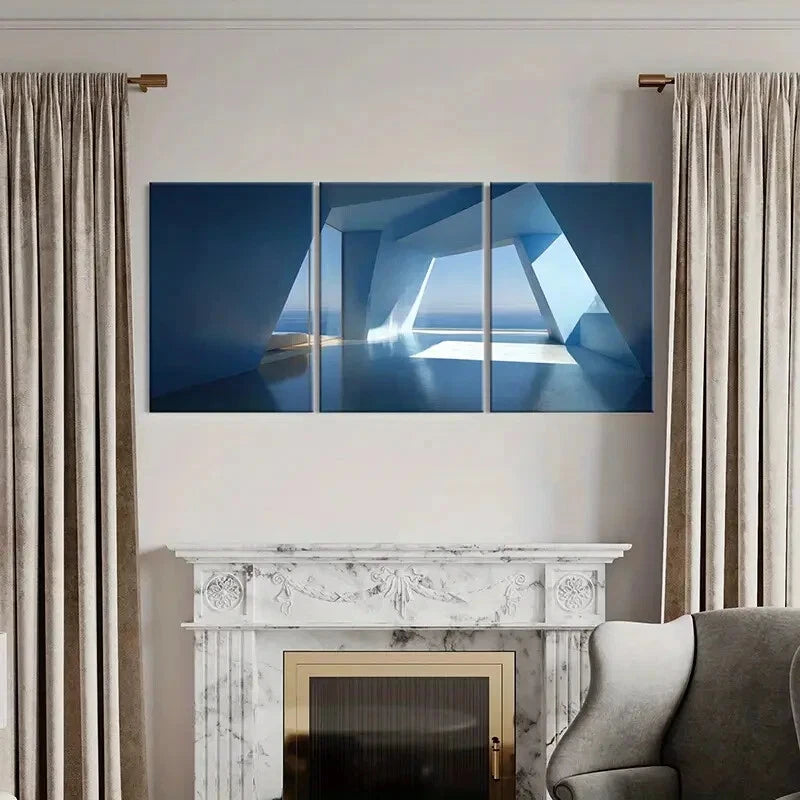 3pcs Abstract Architecture Geometric Shapes Metal Print Ready to Hang Art - Bella Home Decor