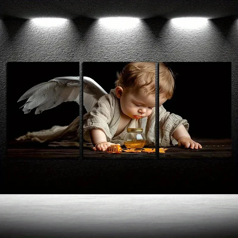 3pcs An Angelic Boy Illustration Metal Print Ready to Hang Art - Bella Home Decor