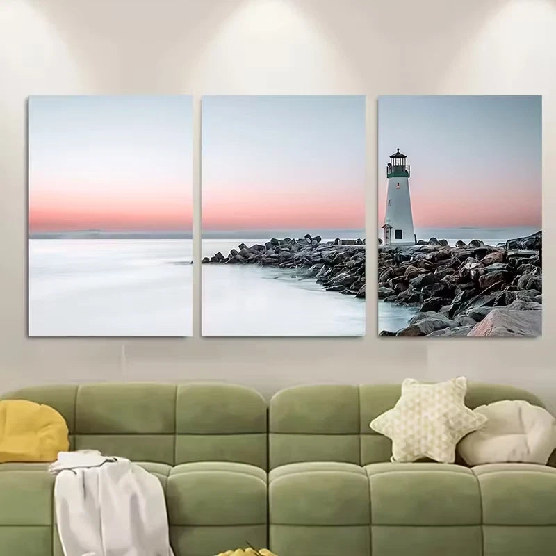 3pcs Coastal Scene with Rocky Beach Metal Print Ready to Hang Art - Bella Home Decor
