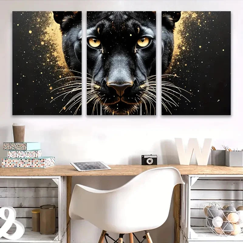 3pcs Black Panther Painting Portraits Metal Print Ready to Hang Art - Bella Home Decor