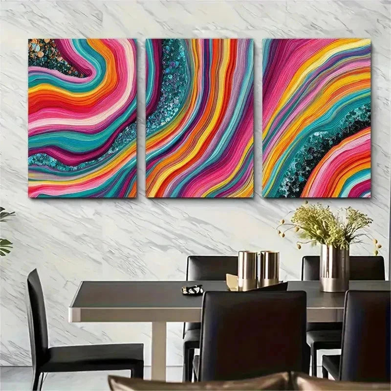 3pcs Abstract Colorful Modern  Perfect Wall Art Set Canvas Framed 50x70cm - High Quality Print 100% Australian Made Wall Canvas Ready to Hang - Bella Home Decor