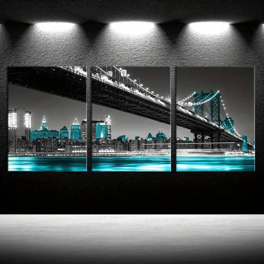 3pcs New York City Night Skyline Metal Print Ready to Hang Art