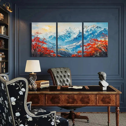 3pcs Alpine Landscape Snowy Peaks Vibrant Colors Metal Print Ready to Hang Art - Bella Home Decor
