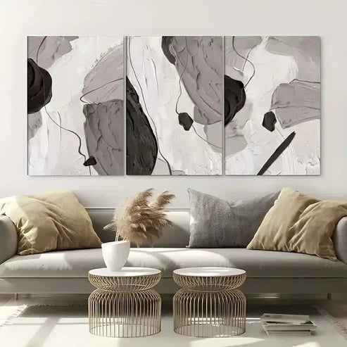 3pcs Splotches Of Black And White Art Set Canvas Unframed - High Quality Print 100% Australian Made Wall Canvas
