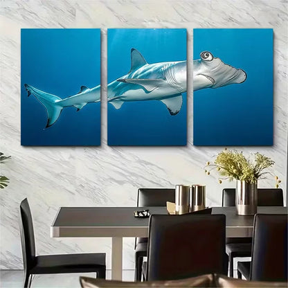 3pcs Serene Scalloped Hammerhead Shark Metal Print Ready to Hang Art
