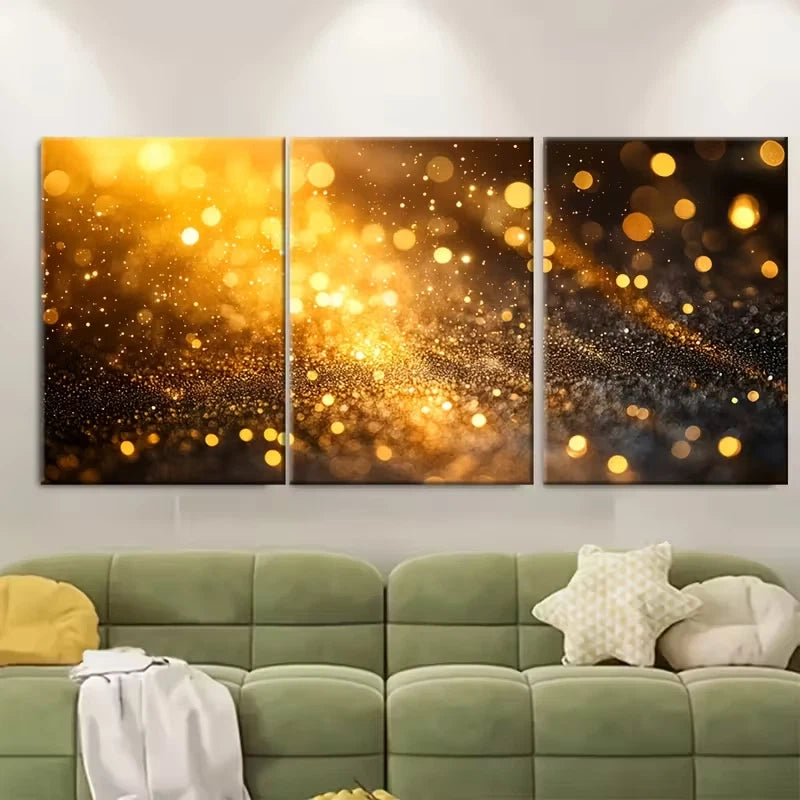 3pcs Enchanting Golden Bokeh Abstract Metal Print Ready to Hang Art