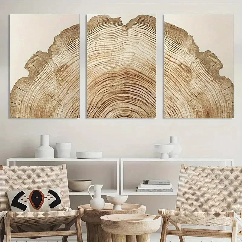 3pcs Tree Ring Wall Art Abstract Nature Metal Print Ready to Hang Art - Bella Home Decor