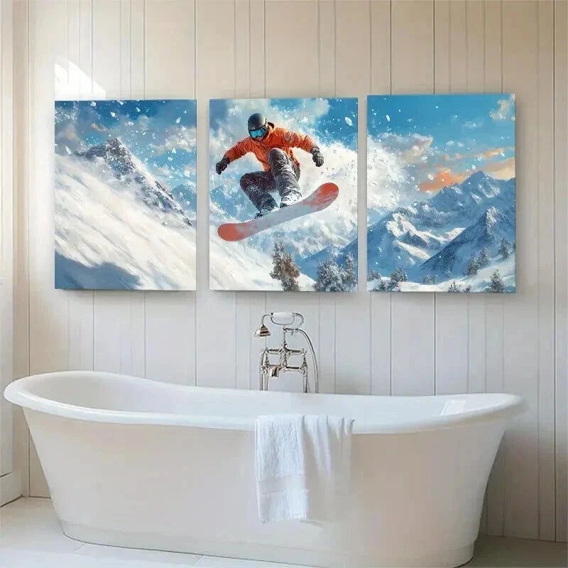 3pcs Snowboarding Adventure Perfect Design Wall Art Set Canvas Framed 60x90cm - High Quality Print 100% Australian Made Wall Canvas Ready to Hang - Bella Home Decor