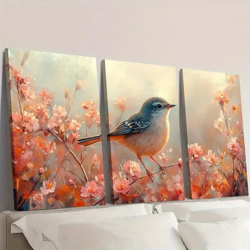 3pcs Pastel Bird & Wildflower Watercolor U Wall Art Set Canvas Unframed - High Quality Print 100% Australian Made Wall Canvas - Bella Home Decor