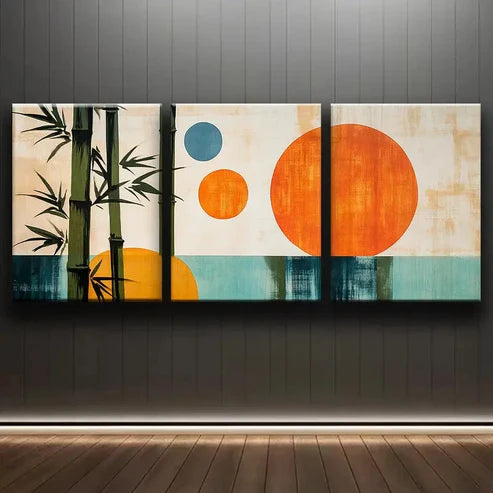 3pcs Abstract Painting of Bamboo Colorful Perfect Wall Art Set Canvas Unframed - High Quality Print 100% Australian Made Wall Canvas - Bella Home Decor