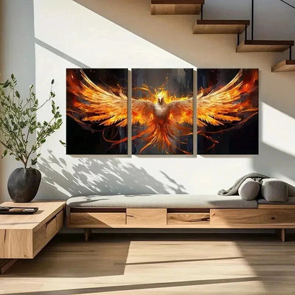 3pcs Mythical Firebird Rising Fantasy Animal Wall Art Set Canvas Framed 60x90cm - High Quality Print 100% Australian Made Wall Canvas Ready to Hang - Bella Home Decor