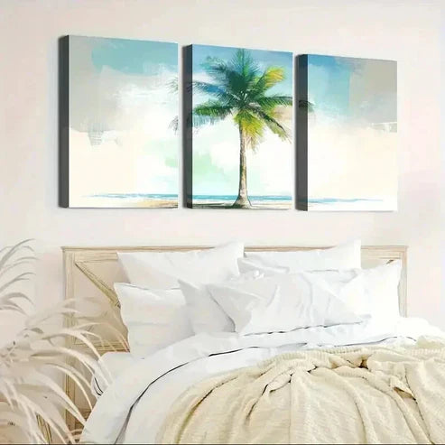 3pcs Palm Tree and Ocean View Tropical Scene Art Set Canvas Unframed - High Quality Print 100% Australian Made Wall Canvas
