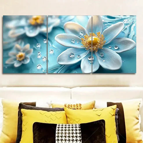 3pcs Featuring Turquoise Glass Flowers Wall Art Canvas Unframed - High Quality Print 100% Australian Made Wall Canvas