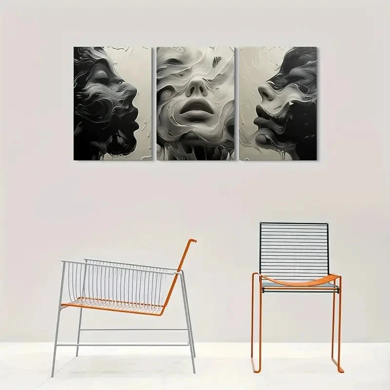 3pcs Back White and Gray Face Paintings Wall Art Set Canvas Framed 40x60cm - High Quality Print 100% Australian Made Wall Canvas Ready to Hang - Bella Home Decor