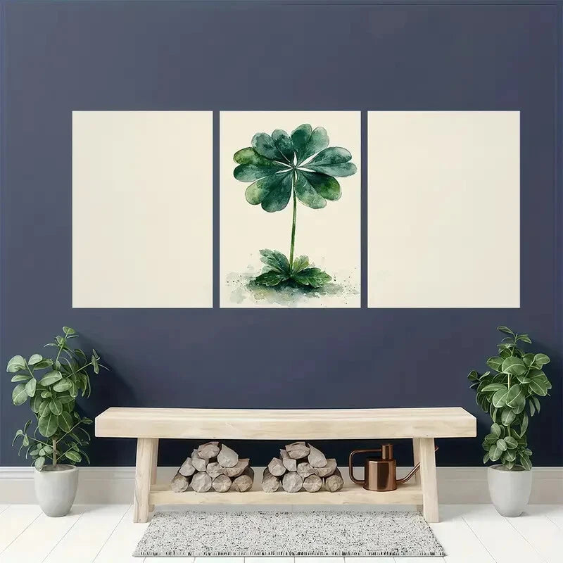 3pcs St. Patrick's Day Shamrock Watercolor Art Metal Print Ready to Hang Art - Bella Home Decor