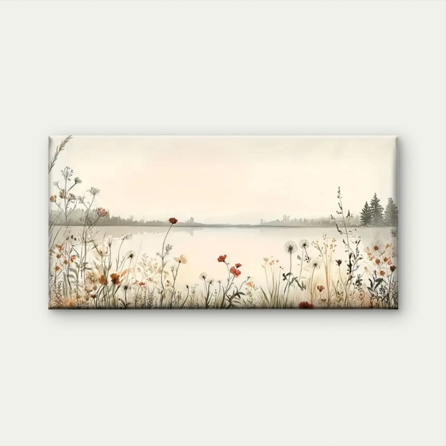 Flowers And Lakes Nature Wall Art Canvas Office Home Room Framed 120x60cm