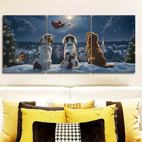 3pcs The dog looks at Santa Claus  Wall Art Set Canvas Unframed - High Quality Print 100% Australian Made Wall Canvas