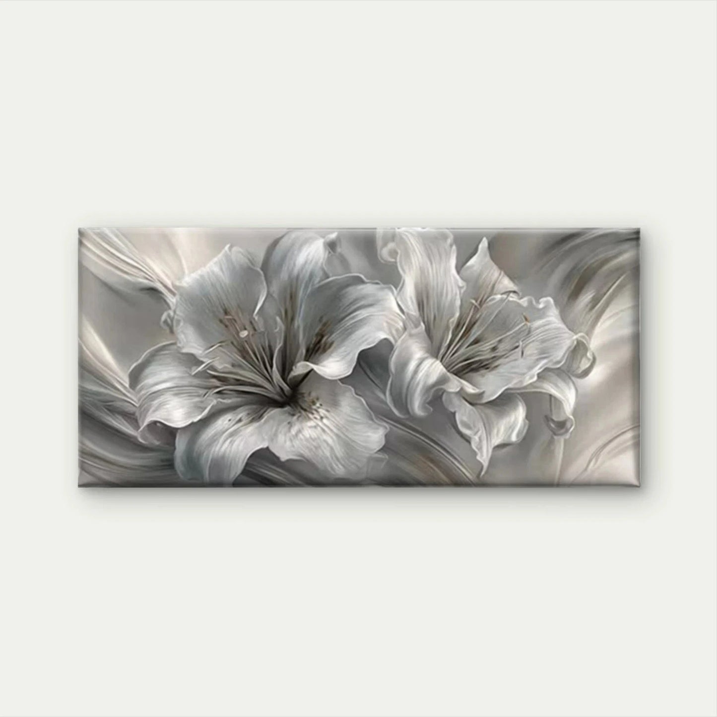 Abstract Silvery White Lily Wall Art Canvas Office Home Room Framed 120x60cm