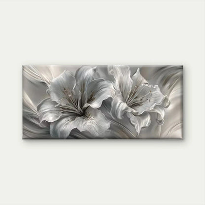 Abstract Silvery White Lily Wall Art Canvas Office Home Room Framed 120x60cm