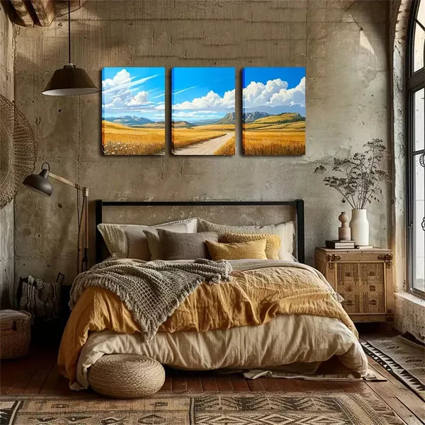 3pcs Prairie And Sky, Fine Wall Art Set Canvas Framed 60x90cm - High Quality Print 100% Australian Made Wall Canvas Ready to Hang - Bella Home Decor