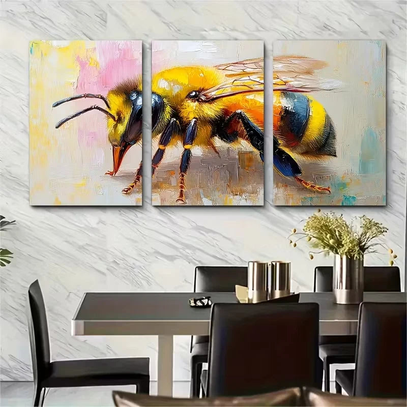 3pcs Bee Painting Honeybee Metal Print Ready to Hang Art - Bella Home Decor