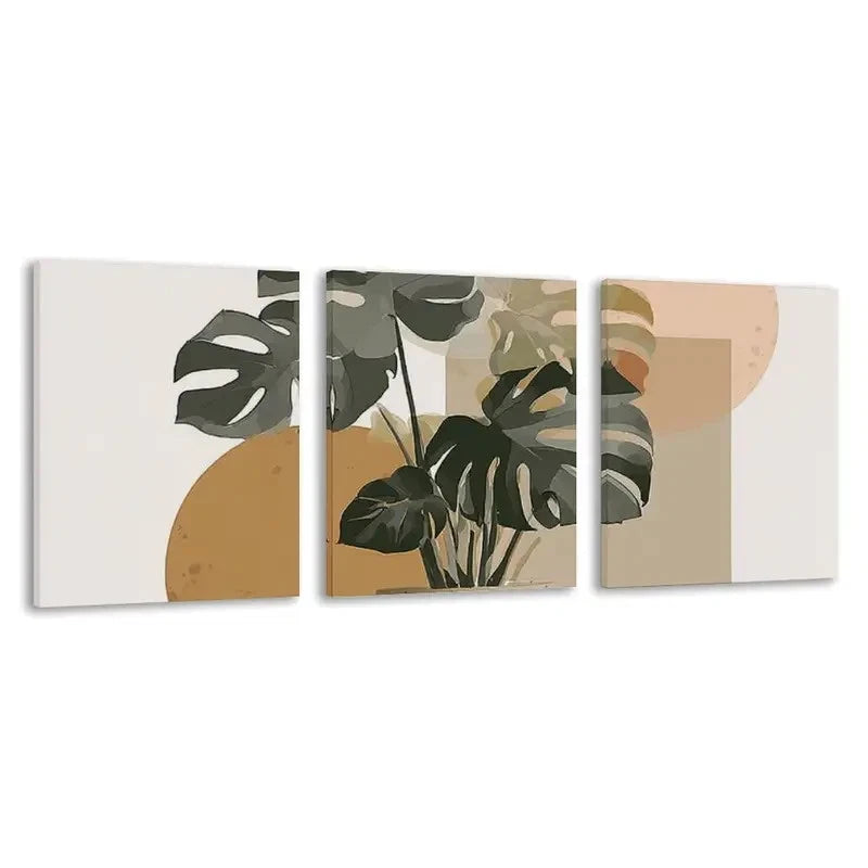 3pcs Modern Abstract Monstera Leaves Nature Art    Wall Art Set  Canvas Framed 50x70cm - High Quality Print 100% Australian Made Wall Canvas Ready to Hang