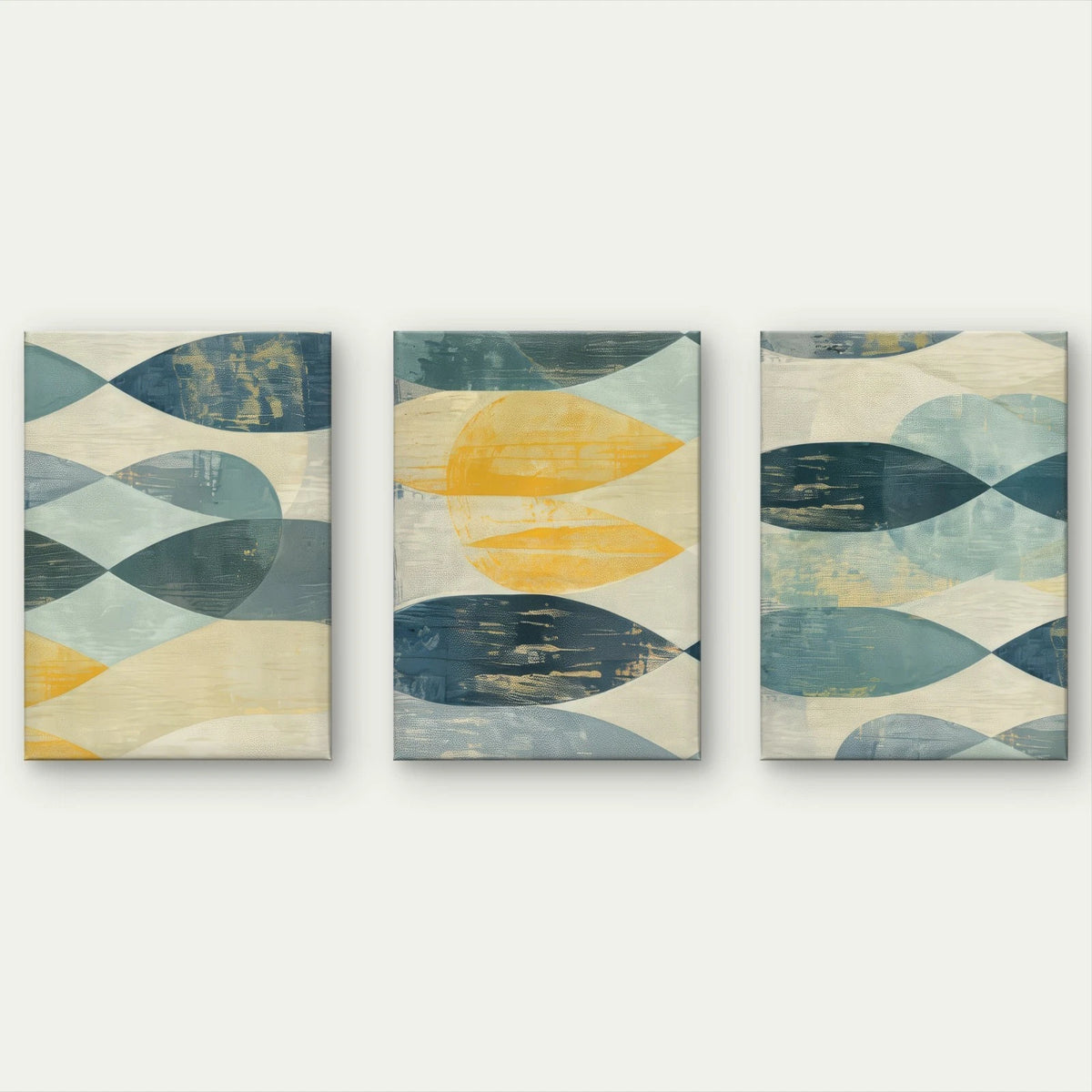 3pcs Modern Abstract Geometric Teal and Yellow Wall Art Set Canvas Framed 40x60cm - High Quality Print 100% Australian Made Wall Canvas Ready to Hang