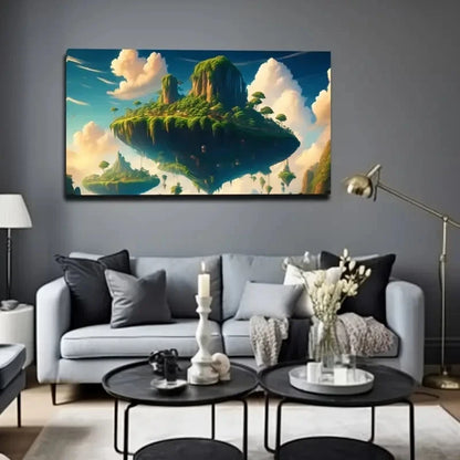 Realistic Airborne Island Cloud Wall Art Canvas Office Home Room Framed 120x60cm