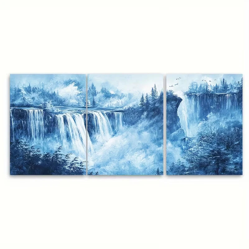 3pcs Dreamy Waterfall With Tranquil Blue Tones Metal Print Ready to Hang Art - Bella Home Decor