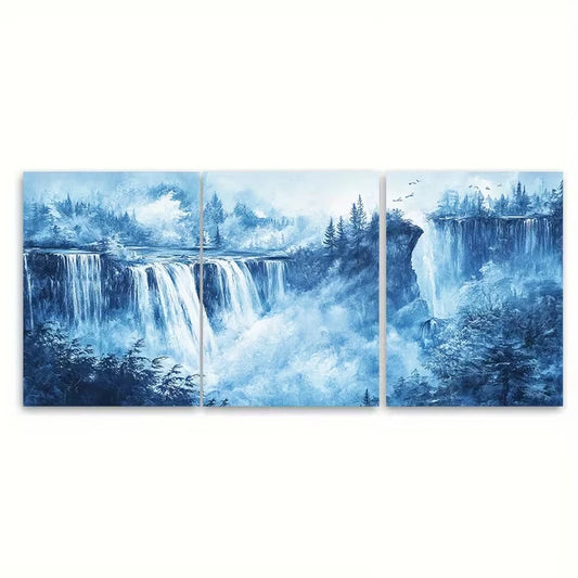 3pcs Dreamy Waterfall With Tranquil Blue Tones Metal Print Ready to Hang Art