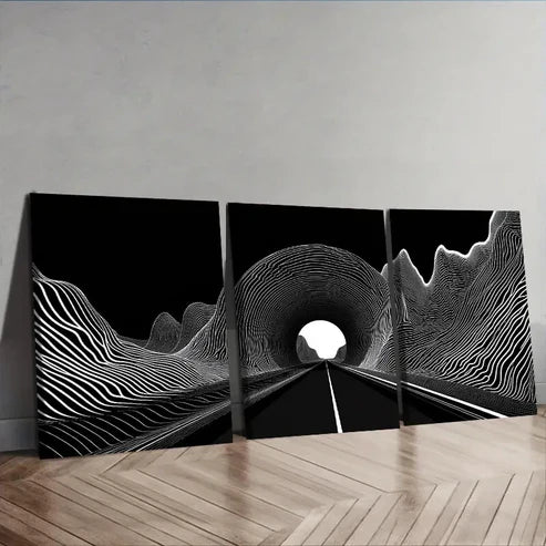3pcs Black Hole Tunnel Design Wall Art Set Canvas Unframed - High Quality Print 100% Australian Made Wall Canvas - Bella Home Decor