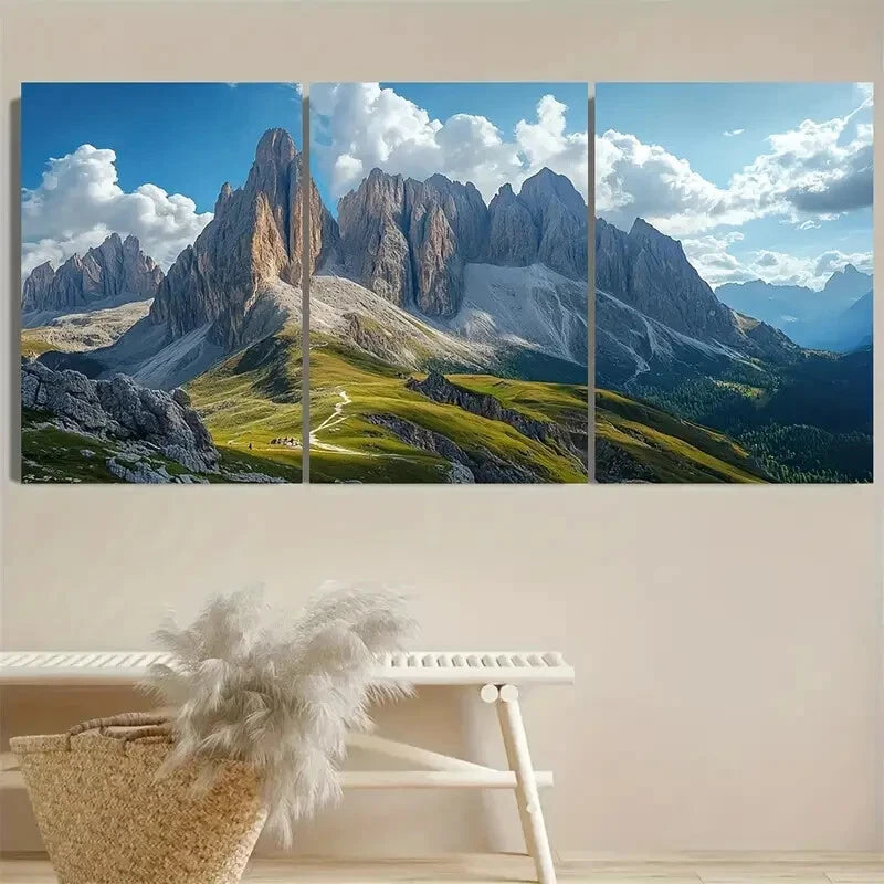 3pcs Dolomites Mountain Landscape Alpine Scenery Metal Print Ready to Hang Art - Bella Home Decor