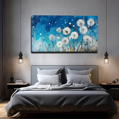 White Dandelion Design Wall Art Canvas Office Home Room Framed 120x60cm