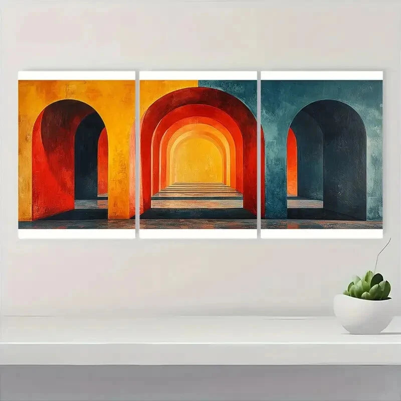 3pcs Mid-Century Modern Abstract Arches Metal Print Ready to Hang Art - Bella Home Decor