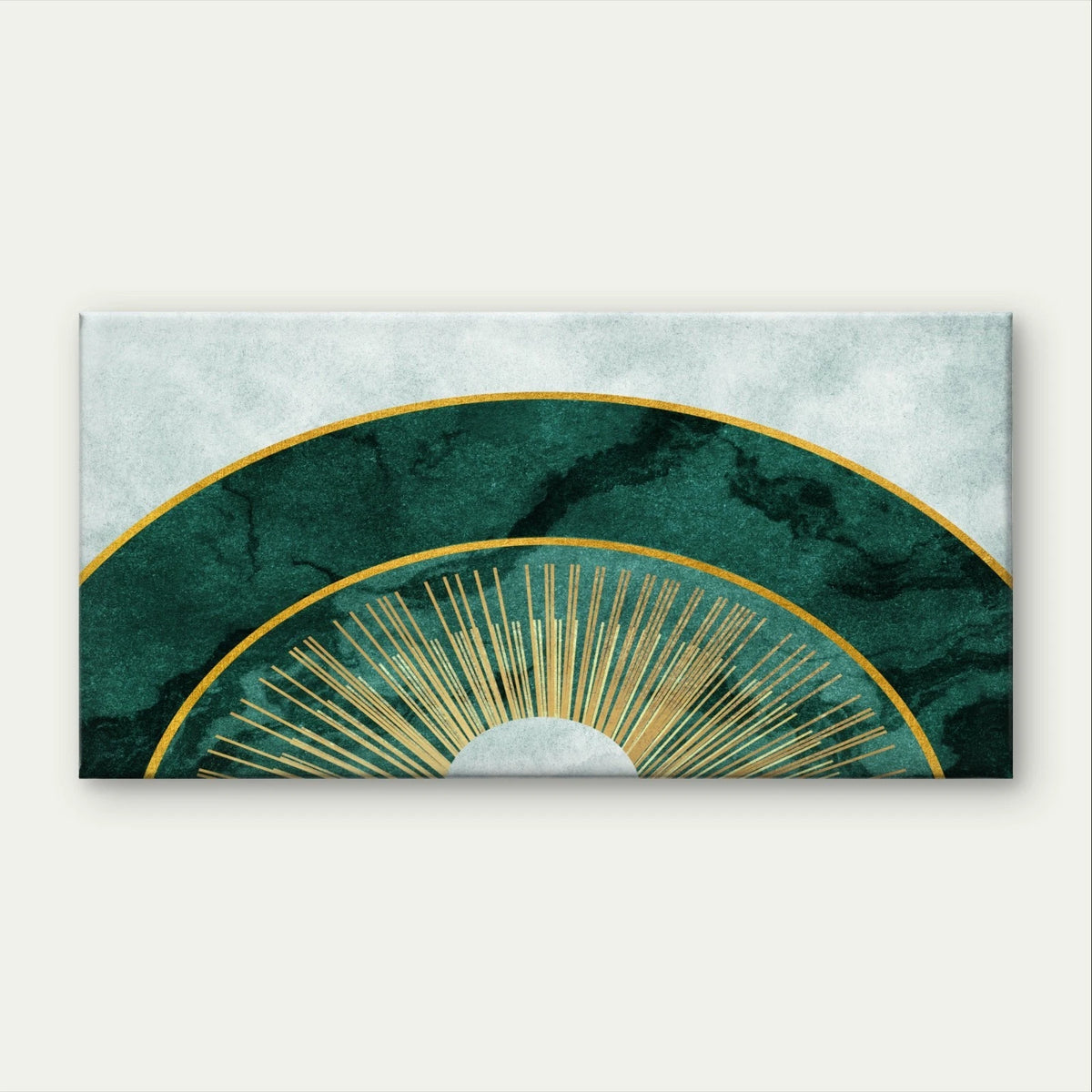 Emerald Green Marble and Gold Sun Wall Art Canvas Office Home Framed 120x60cm