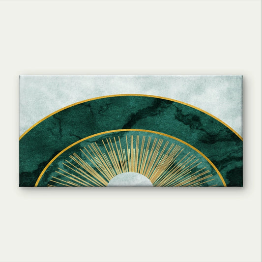 Emerald Green Marble and Gold Sun Wall Art Canvas Office Home Framed 120x60cm