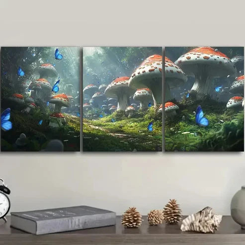 3pcs Mushrooms in a Forest Wall Art Set Canvas Unframed – High Quality Print 100% Australian Made Wall Canvas
