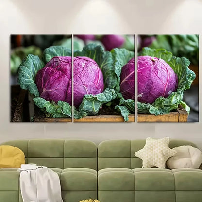 3pcs Homegrown Red Cabbage Metal Print Ready to Hang Art