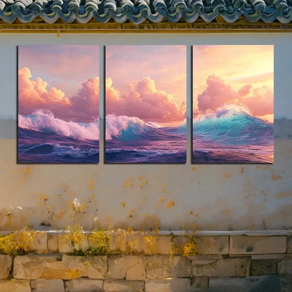 3pcs Vibrant Beautiful Sky and Ocean Waves Metal Print Ready to Hang Art