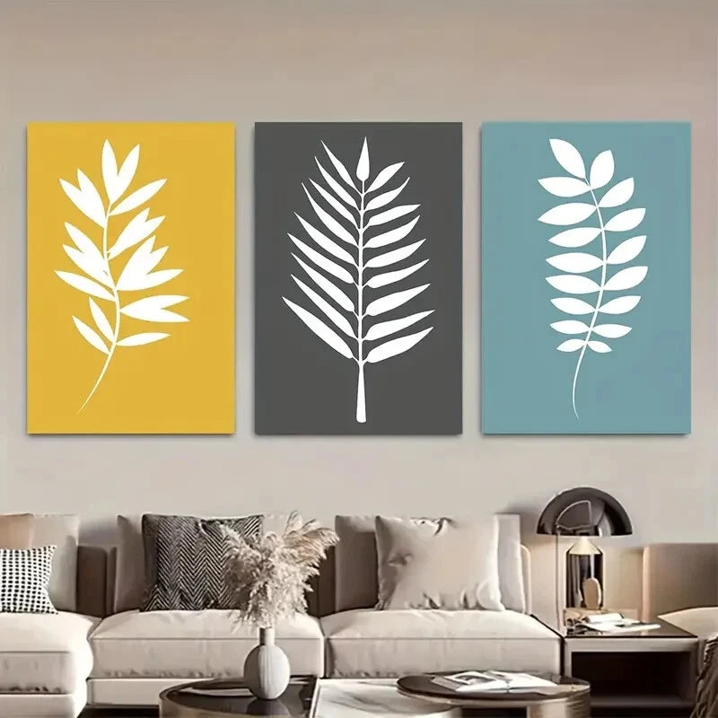 3pcs Yellow Grey & Blue Backgrounds Modern Minimal Metal Print Ready to Hang Art - Bella Home Decor