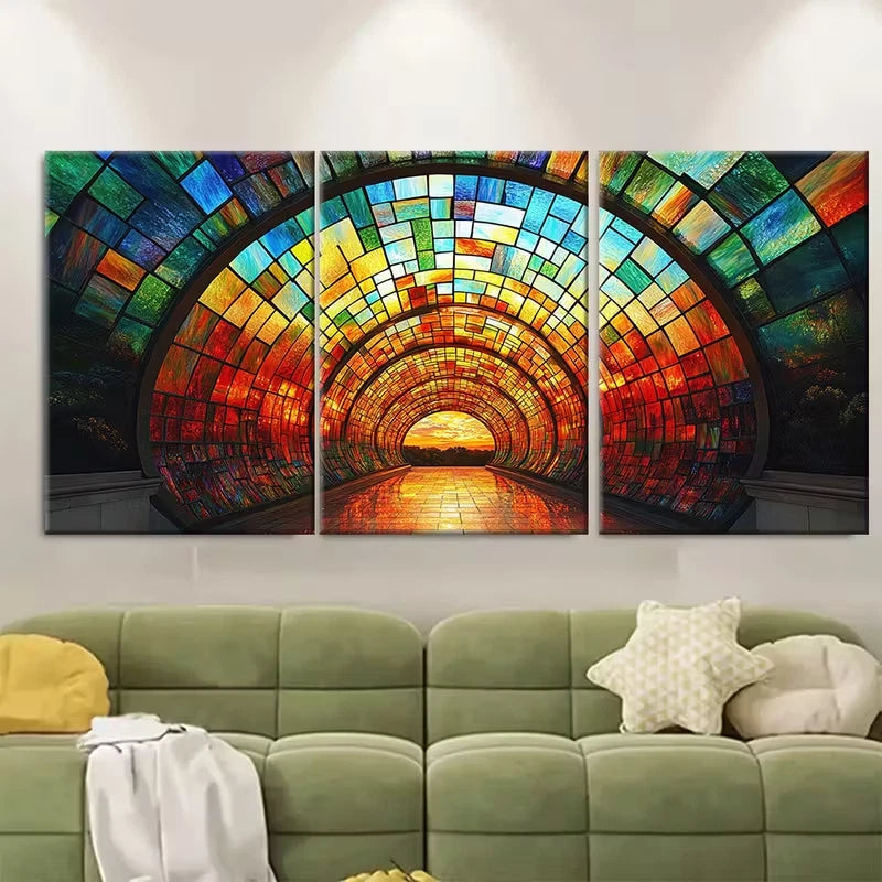 3pcs Stained Glass Domed Roof Print Metal Print Ready to Hang Art