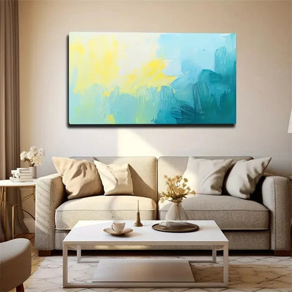 Yellow And Blue Brushstroke Wall Art Canvas Office Home Room Framed 120x60cm